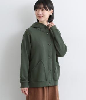 ガーゼ裏毛フード付きパーカ(グリーン-F)