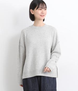 ラムウール　配色リンキングセーター(グレー-F)