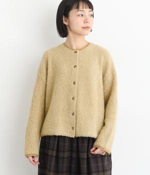 ループヤーンクルーネックカーディガン(ベージュ-F)