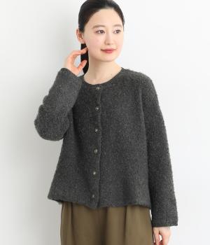 ループヤーンクルーネックカーディガン(グレー-F)