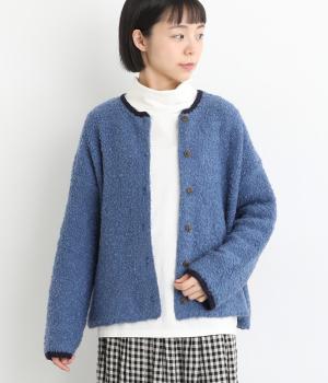 ループヤーンクルーネックカーディガン(ブルー-F)