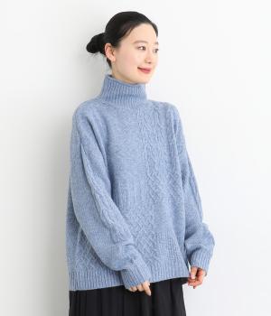 タムタムヤーン　パッチワーク編みセーター(ブルー-F)