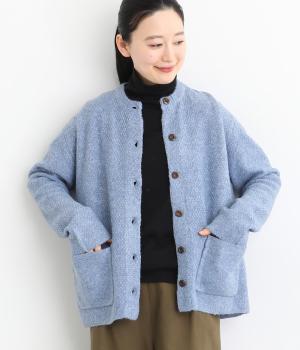 タムタムヤーン　ポケット付きカーディガン(ブルー-F)