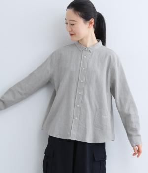 コットンリネン起毛脇ポケット長袖シャツ(ライトグレー-F)