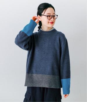 ラムウール配色切替セーター