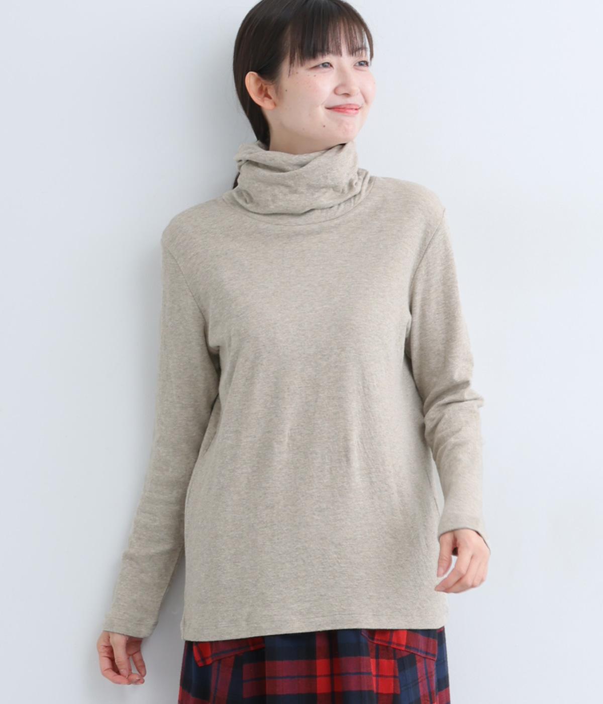 ソフトタッチ接結天竺ねじりタートルTシャツ(杢ベージュ-M)