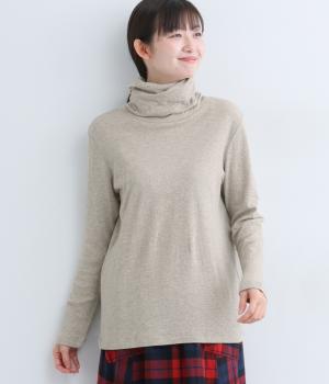 ソフトタッチ接結天竺ねじりタートルTシャツ(杢ベージュ-M)