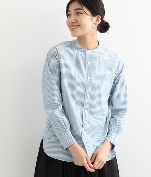 タイプライターラウンドヘムスタンドカラー長袖シャツ