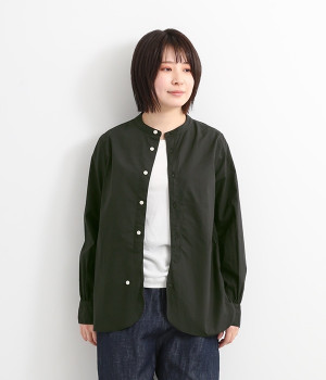 タイプライターラウンドヘムスタンドカラー長袖シャツ(ブラック-ONESIZE)