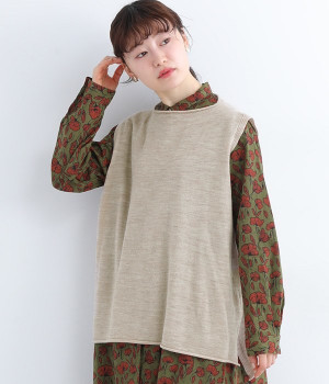 【国産ウール100％】天竺ベスト(ベージュ-ONESIZE)