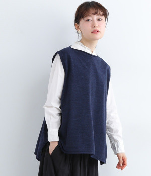 【国産ウール100％】天竺ベスト(ネイビー-ONESIZE)
