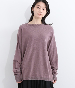 国産シルク100％ニット　ロングTシャツ(モーヴ-ONESIZE)