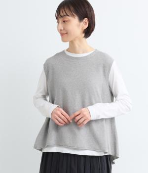 コットン100％ニット　フレアベスト(杢グレー-F)