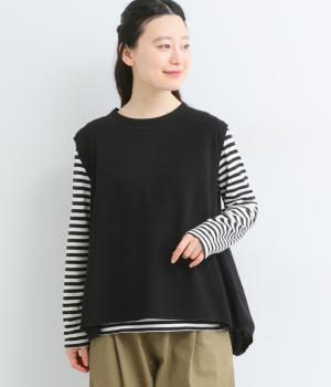 コットン100％ニット　フレアベスト(ブラック-F)