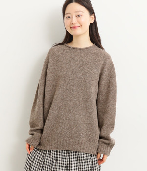 ナチュラルウールニット　求心編みプルオーバー(ライトブラウン-ONESIZE)