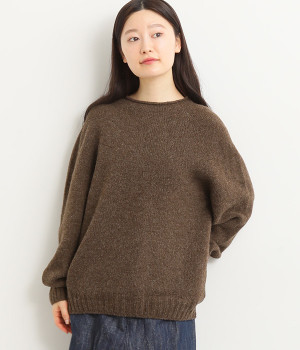 ナチュラルウールニット　求心編みプルオーバー(ブラウン-ONESIZE)