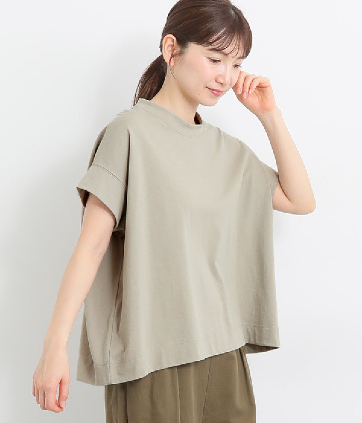 天竺　ワイドボックスTシャツ(グレージュ-ONESIZE)