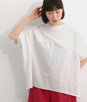 天竺布帛×カットソー切替プルオーバー(ホワイト-ONESIZE)