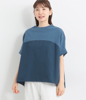 天竺布帛×カットソー切替プルオーバー(ライトインディゴ-ONESIZE)