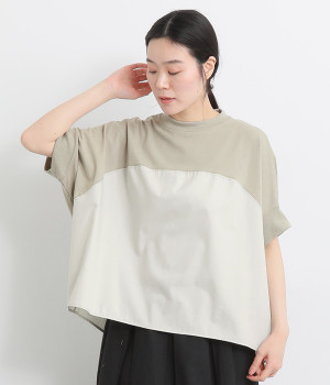 天竺布帛×カットソー切替プルオーバー(グレージュ-ONESIZE)