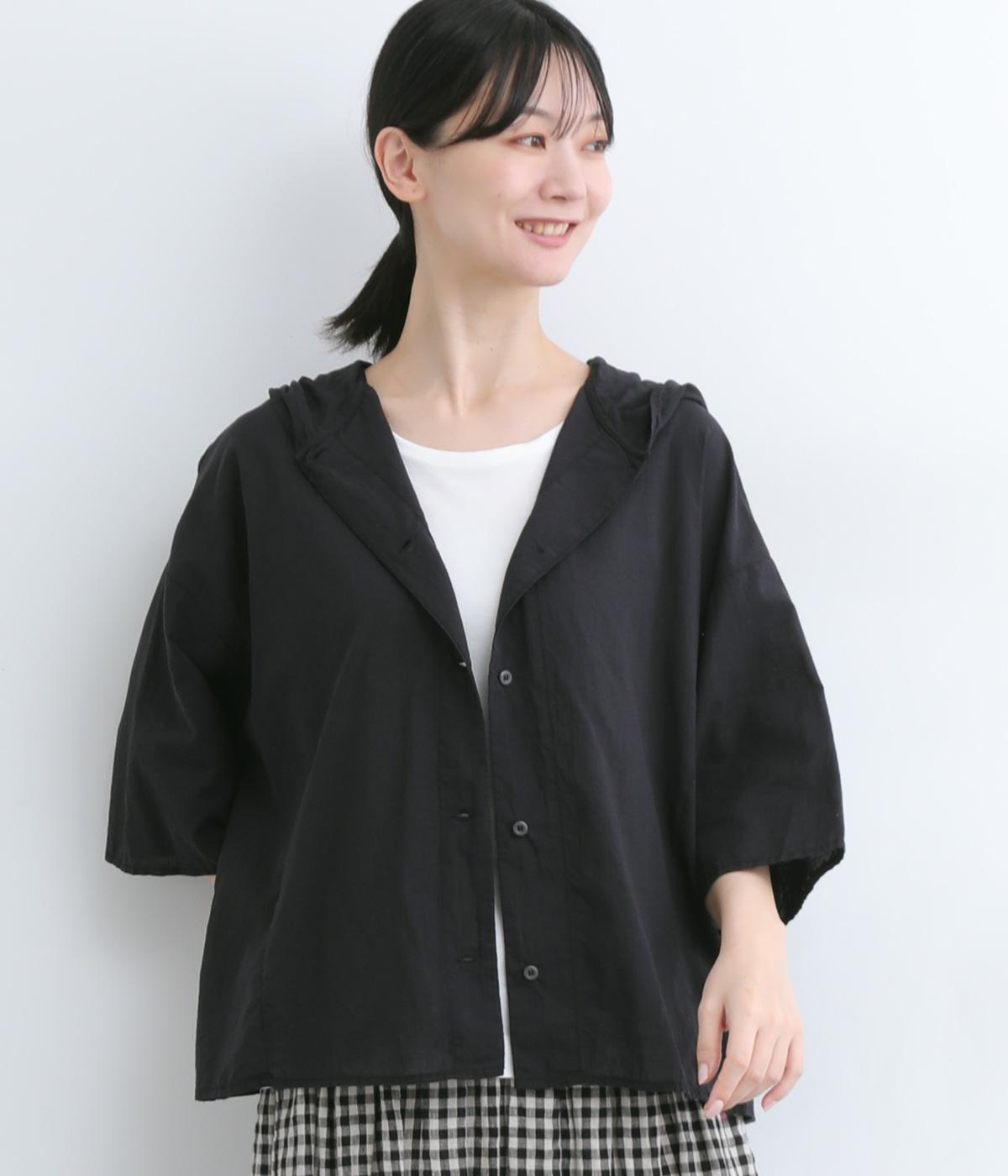 コットンリネンローンライトフィニッシュパーカ(ブラック-ONESIZE)