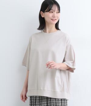 天竺布帛×カットソー切替半袖Tシャツ