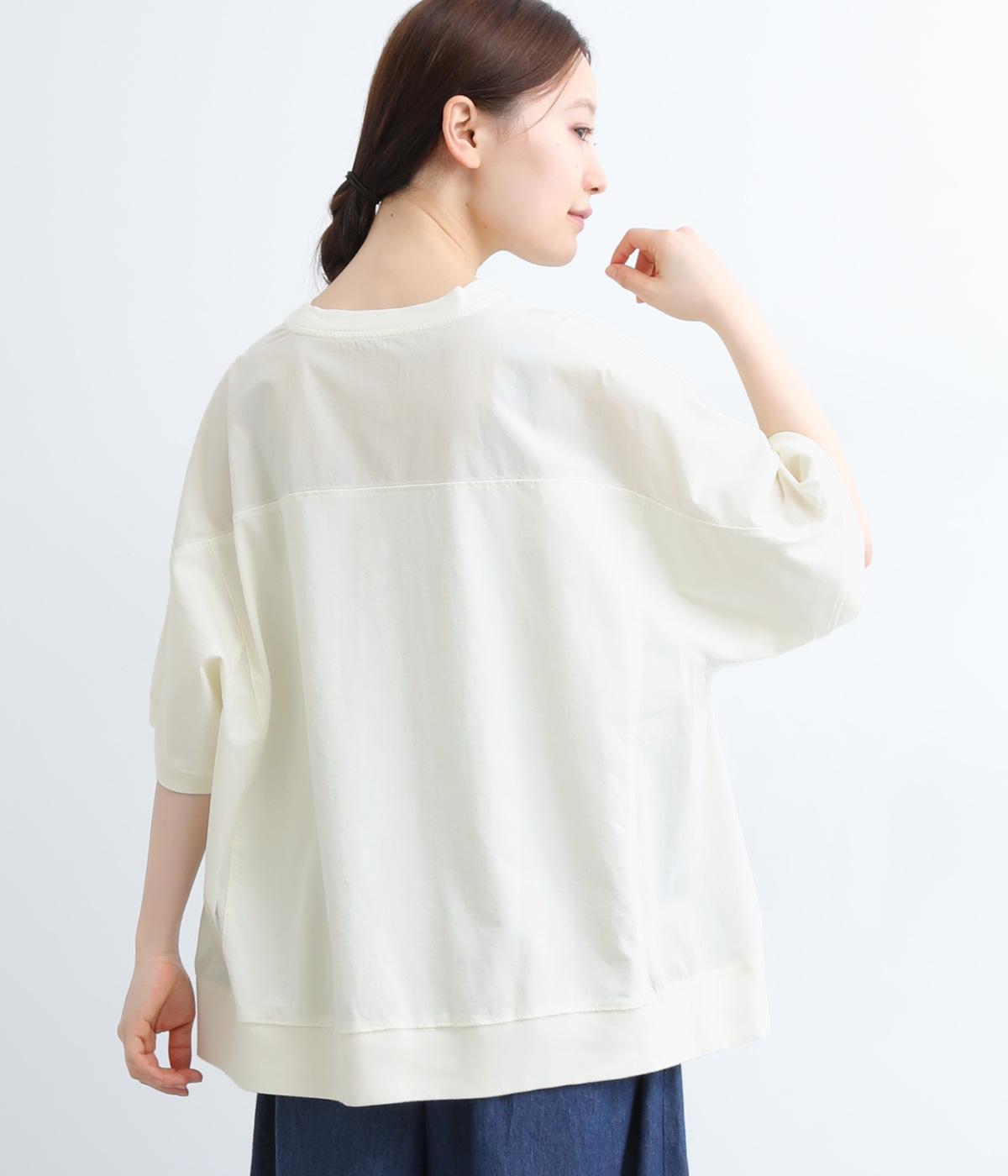 天竺布帛×カットソー切替半袖Tシャツ(ミルクホワイト-ONESIZE)