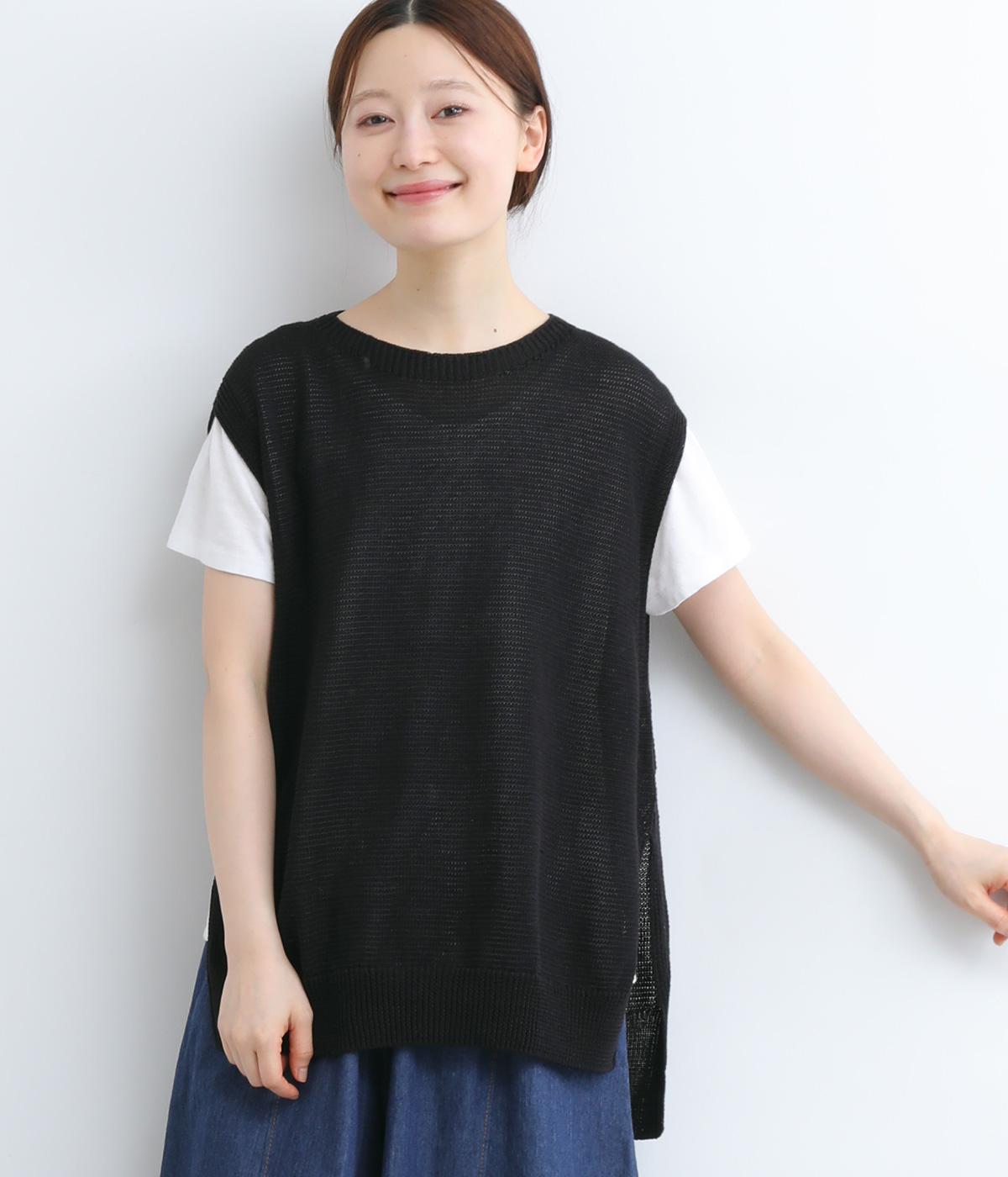 ギマコットン脇スリットベスト(ブラック-ONESIZE)
