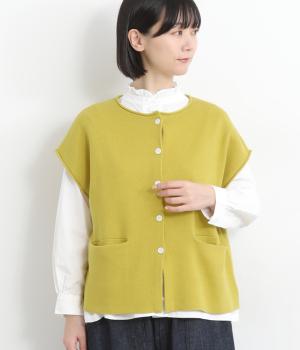 クルーネック前あきベスト(マスタード-F)