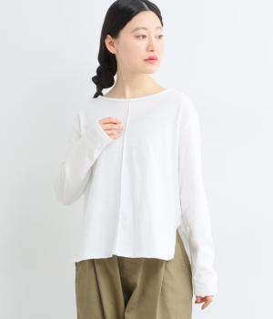 ラフィーコーマ天竺飾りステッチロングTシャツ(オフホワイト-F)