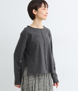 ラフィーコーマ天竺飾りステッチロングTシャツ(スミ-F)