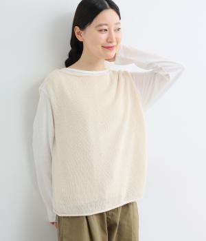 ヘンプコットン×和紙ローゲージ天竺ベスト(キナリ-F)