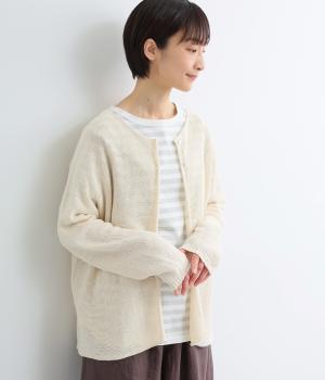 ヘンプコットン×和紙ローゲージ横編みカーディガン(キナリ-F)