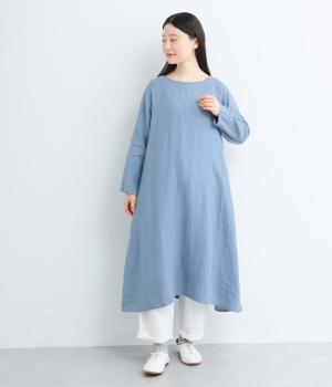 リネン　シンプルワンピース長袖(ヒヤシンス-F)