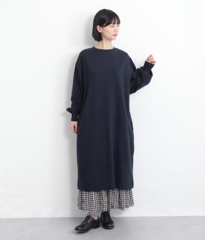 クルーネックAラインワンピース(ネイビー-F)