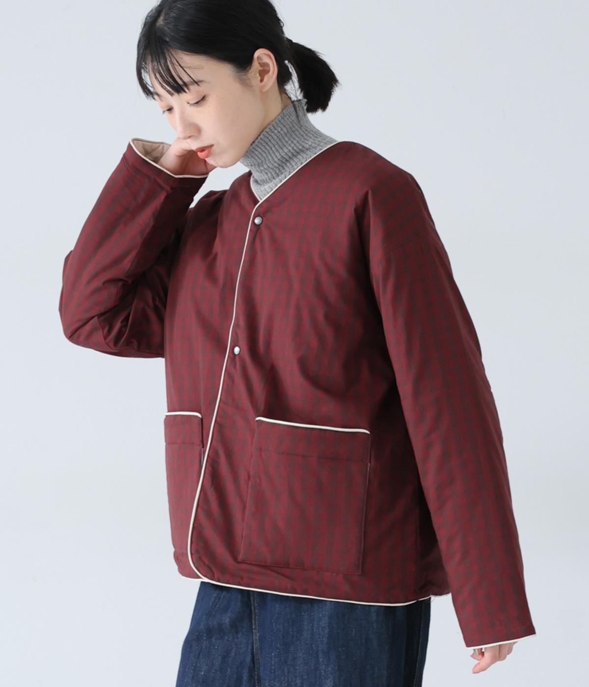 ブロードクロスソフト仕上げリバーシブルキルトジャケット(ブラウンギンガム-F)