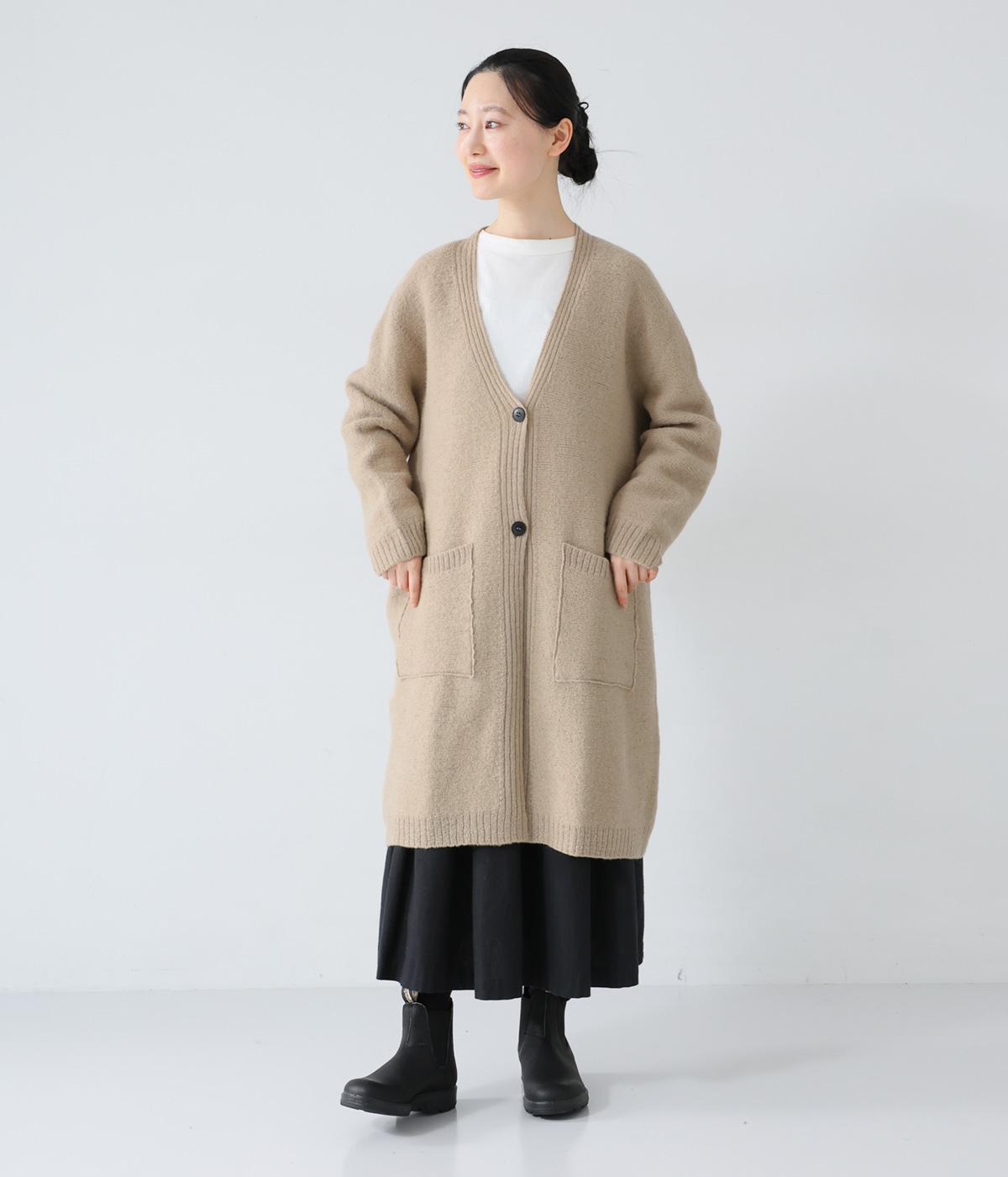 強縮ニットコート(ベージュ-F)