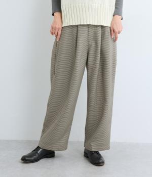 千鳥格子ツイル　ストレートパンツ(ベージュ-F)
