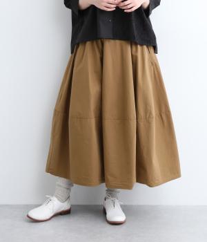 ハイカウントクロスグランジウォッシュコクーンフレアスカート(キャメルベージュ-ONESIZE)