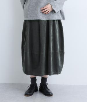 コットン変形コーデュロイ　コクーン切替スカート(チャコール-F)