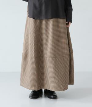 千鳥格子ツイル　ギャザーコクーンスカート(キャメル-F)