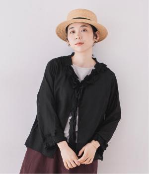 コットンサテンガーゼスクエアカーブフリルブラウス