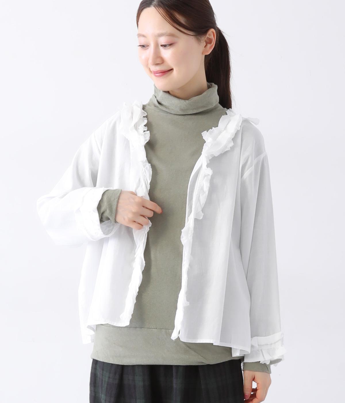 美品　2025SS　45R　ガーゼのフリルカラーブラウス　コットン　ホワイト CLEARANCE-SALE スタンド フリル カラー ブラウス HUIT 全2色