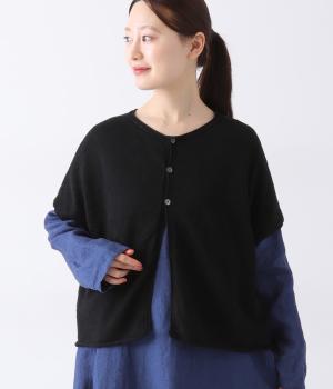 ノルマンディーリネンニットフレンチ2wayドロップショルダーベスト(ブラック-ONESIZE)