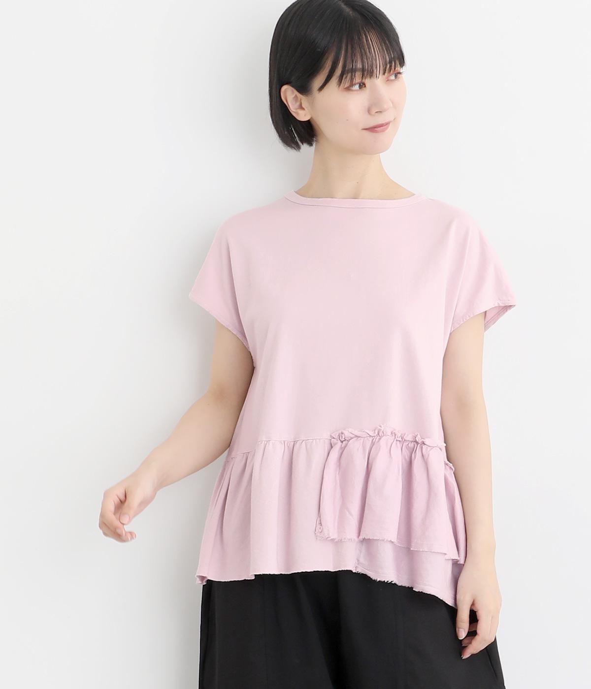 コットン100%製品染ペプラム風フレンチT(ピンク-ONESIZE)