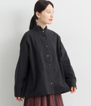 オックスヴィンテージウォッシュラウンド切替シャツ(スミ-F)