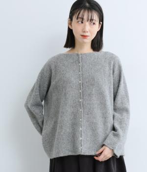 ウール100％ニット横編み2wayカーディガン(グレー-F)