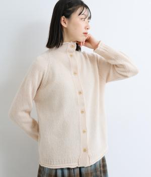 ウール100％ニットボトルネックカーディガン(オートミール-F)