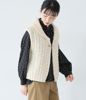 ロービングニットへちま襟ベスト(アイボリー-F)