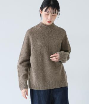 ナチュラルウールニットアラン柄スリーブ求心プルオーバー